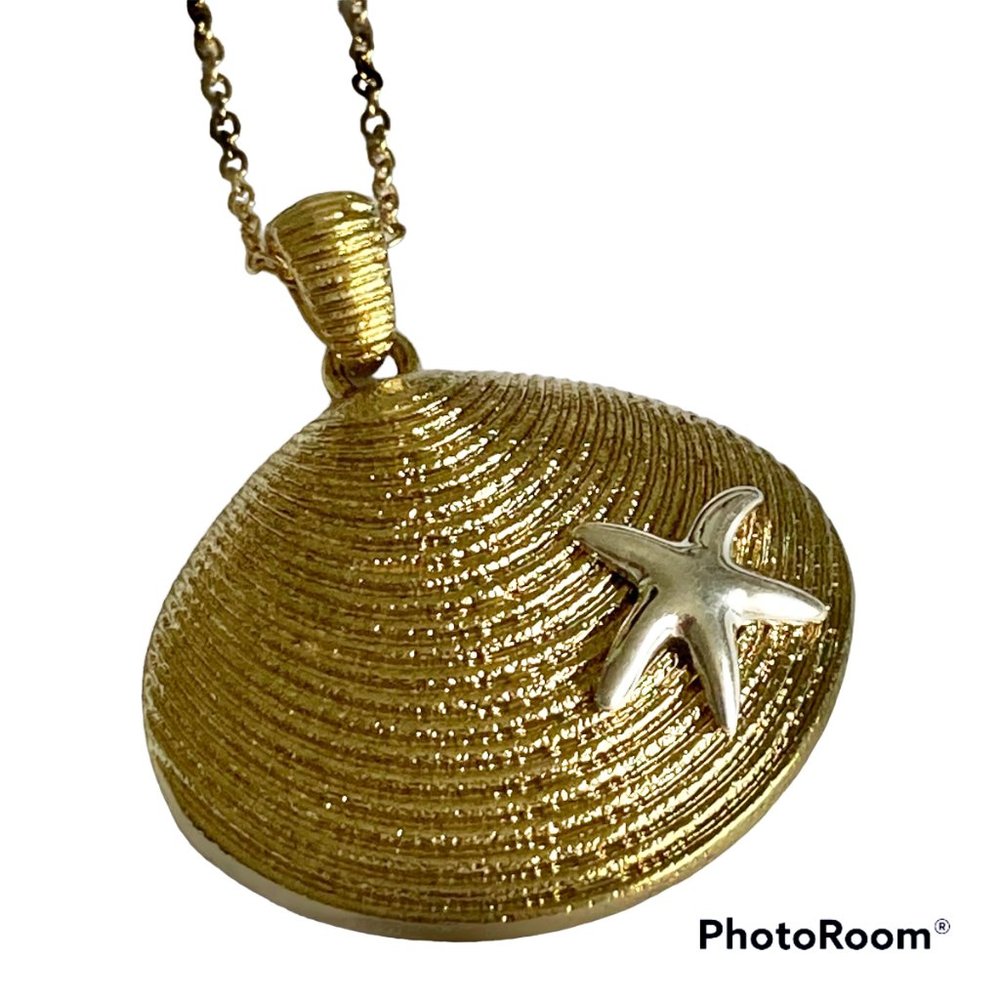 Starfish Shell Pendant Necklace Gold Silver Plated 19" Sea Life Nautical Island